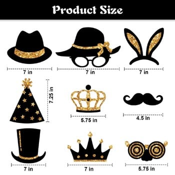 24Pcs Photo Booth Props Kit Μαύρο και χρυσό Χαριτωμένα σχέδια Glitter φωτογράφιση με ραβδί για κορίτσια για πάρτι γενεθλίων