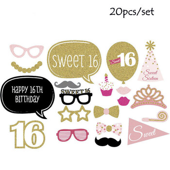 Sweet 16th Birthday Photo Booth Props Sweet 16 Party Decorations Pink girl Birthday Photo Stops