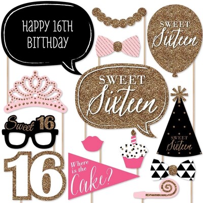 Sweet 16th Birthday Photo Booth Props Sweet 16 Party Decorations Pink girl Birthday Photo Stops