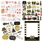 1Szett 18 30 40 50 60. Black RoseGold papír születésnapi kézi fényképes kellékek Felnőtteknek Boldog Születésnapi Party Évfordulós Dekorációs Kellék