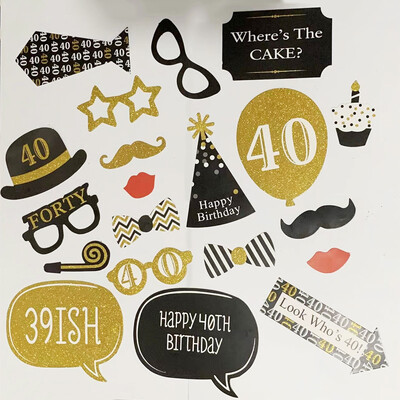 1Szett 18 30 40 50 60. Black RoseGold papír születésnapi kézi fényképes kellékek Felnőtteknek Boldog Születésnapi Party Évfordulós Dekorációs Kellék