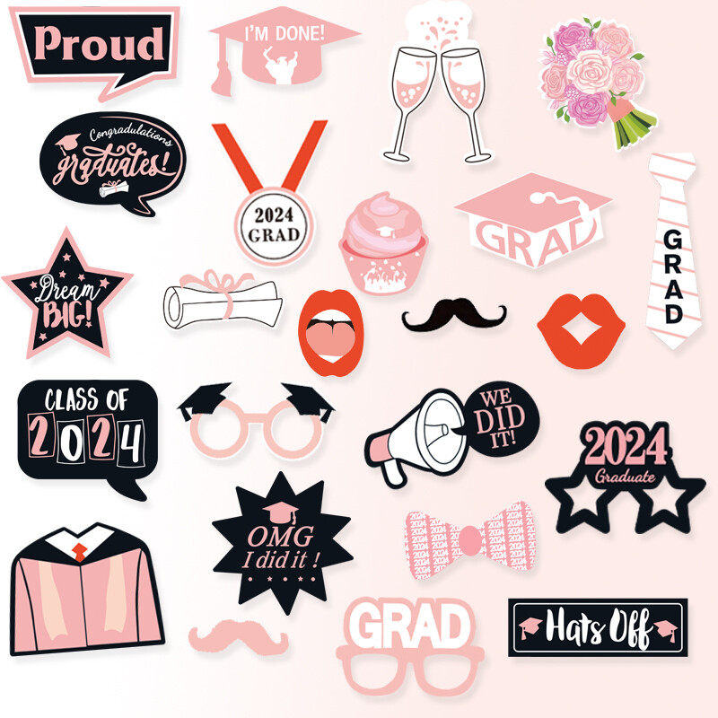 24db rózsaszín ballagási parti fotó kellékek, 2024-es ballagási fotós emlékkellékek osztálya