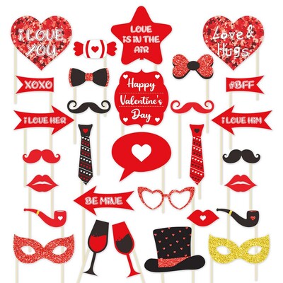 Valentin-napi Photo Booth kellékek esküvői álruhás kellékek 30db Valentin-napi fotózás kellékek esküvői fotó kellékek zuhanypartihoz