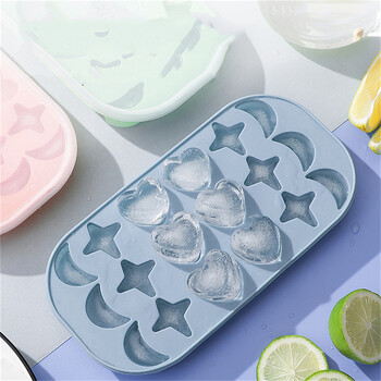 18 Holes Moon Heart Ice Cube Maker Φόρμα πάγου σιλικόνης με καπάκι DIY 3D Stars Δίσκος πάγου Χυμός Drink Whisky Cocktails Mold Kitchen