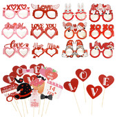 6/27Pcs Valentine's Day LOVE Heart Glasses Photo Booth Props Καπέλο Μουστάκι Lip Heart Photobooth Νυφική διακόσμηση ντους