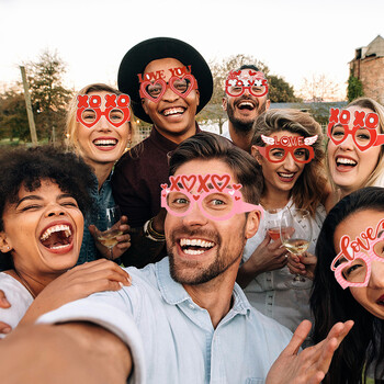 6/27Pcs Valentine\'s Day LOVE Heart Glasses Photo Booth Props Καπέλο Μουστάκι Lip Heart Photobooth Νυφική διακόσμηση ντους