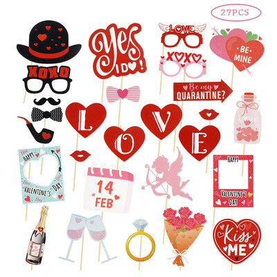 6/27Pcs Valentine's Day LOVE Heart Glasses Photo Booth Props Καπέλο Μουστάκι Lip Heart Photobooth Νυφική διακόσμηση ντους
