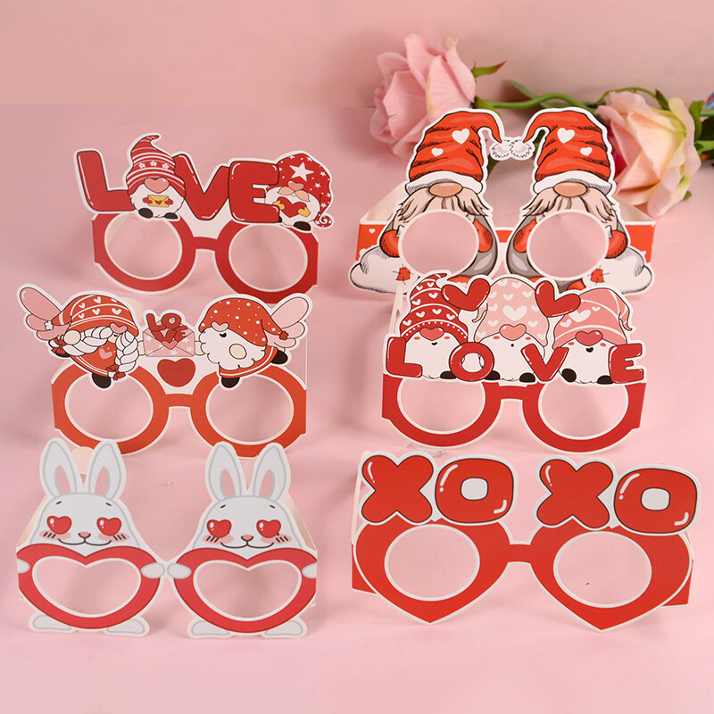 6/27Pcs Valentine's Day LOVE Heart Glasses Photo Booth Props Καπέλο Μουστάκι Lip Heart Photobooth Νυφική διακόσμηση ντους
