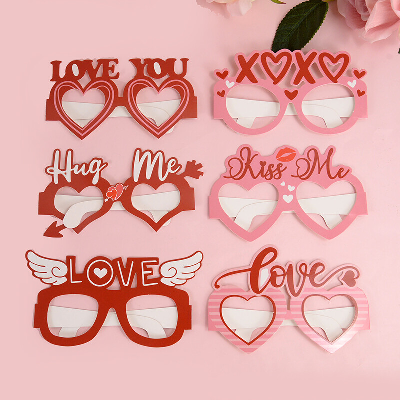 6/27Pcs Valentine's Day LOVE Heart Glasses Photo Booth Props Καπέλο Μουστάκι Lip Heart Photobooth Νυφική διακόσμηση ντους