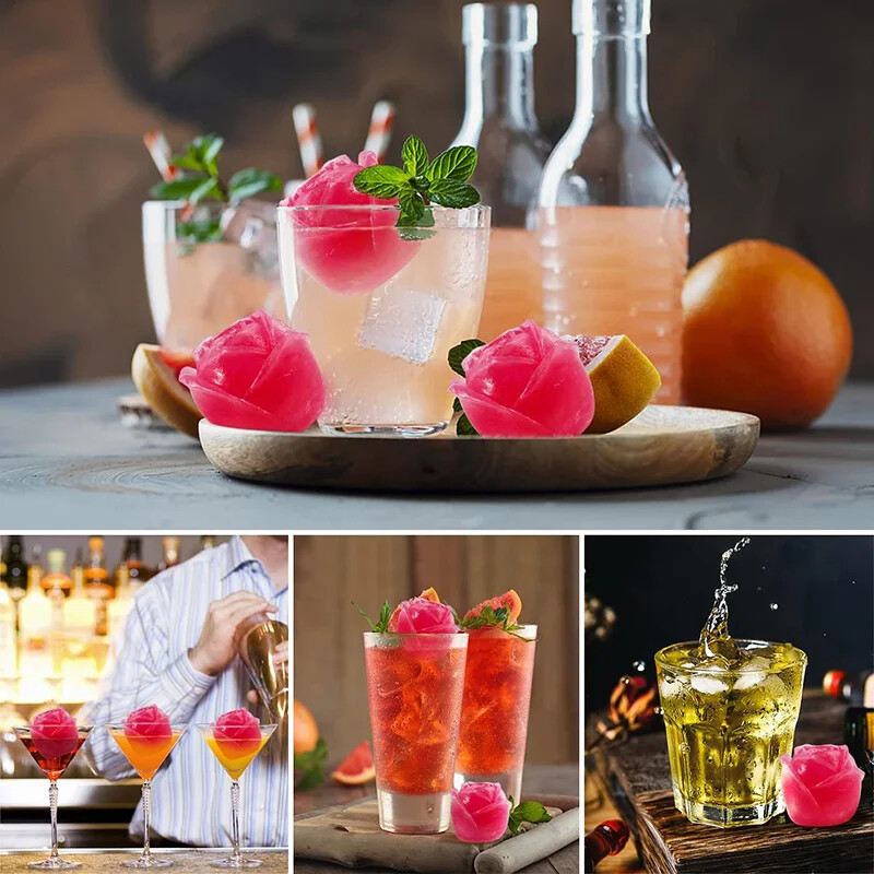 3D rózsa jégformák 9 rácsos, aranyos virág formájú szilikon gumiból szórakoztató jéggolyó készítő jégkocka forma szilikon forma konyhai kütyük