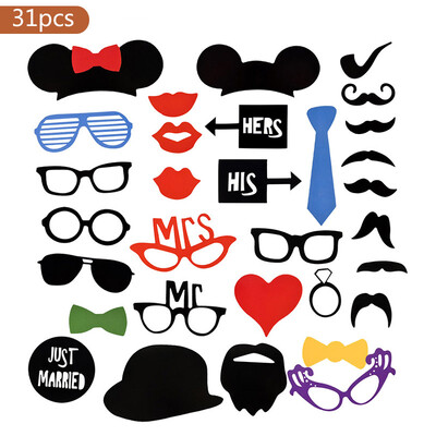 1Szett Esküvői Photobooth kellékek Mrs Mrs Just Married esküvői parti díszek Vicces maszk Vőlegény menyasszonyi zuhany fotózás kellékek