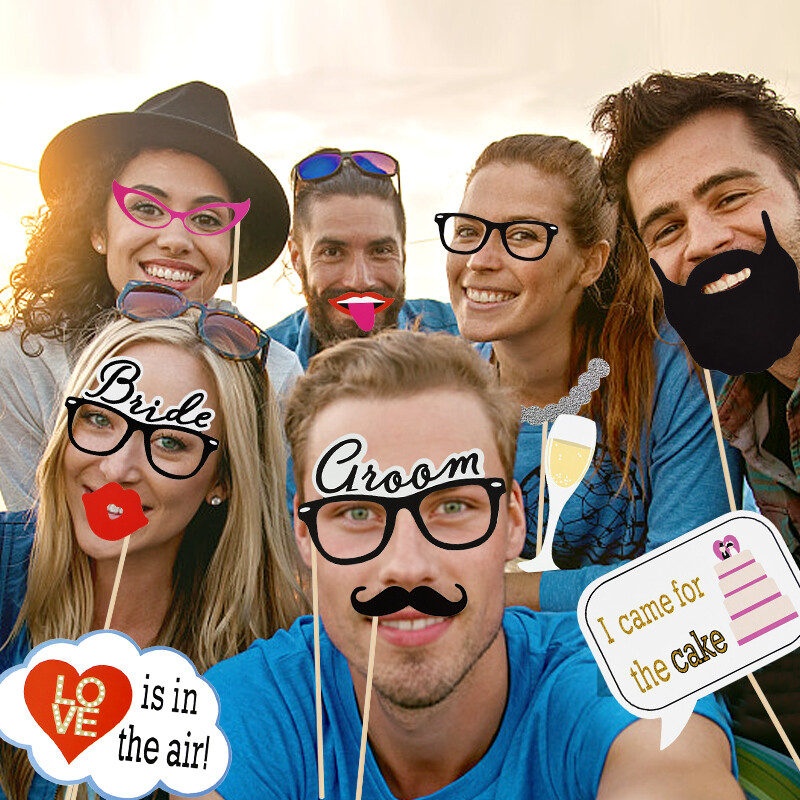 1Szett Esküvői Photobooth kellékek Mrs Mrs Just Married esküvői parti díszek Vicces maszk Vőlegény menyasszonyi zuhany fotózás kellékek