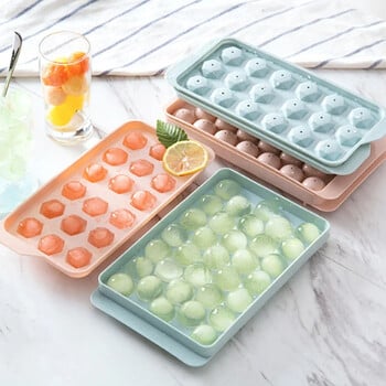 33 Grid Ice Ball Mould Hockey Frozen Mini Ball Maker Mold Кръгла форма за кубчета лед с капак Кутия за тава за лед Уиски Коктейл Кухненски инструмент