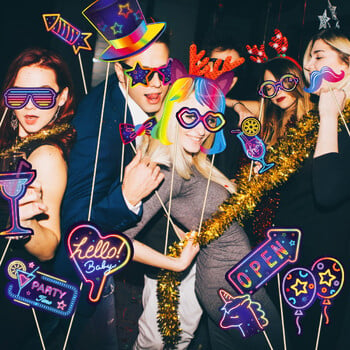 Cool Disco Music Club Glow Party Photo Booth Реквизит, очила Направи си сам, парти за рожден ден, фонове за фотосесия, 30 бр.