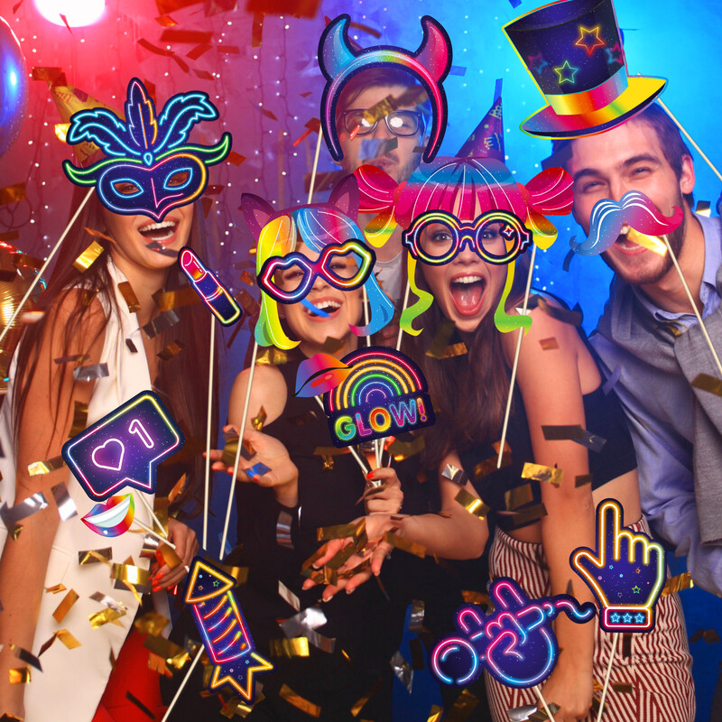 Cool Disco Music Club Glow Party Photo Booth kellékek, barkácsszemüvegek, születésnapi parti, fotózási hátterek, 30 db