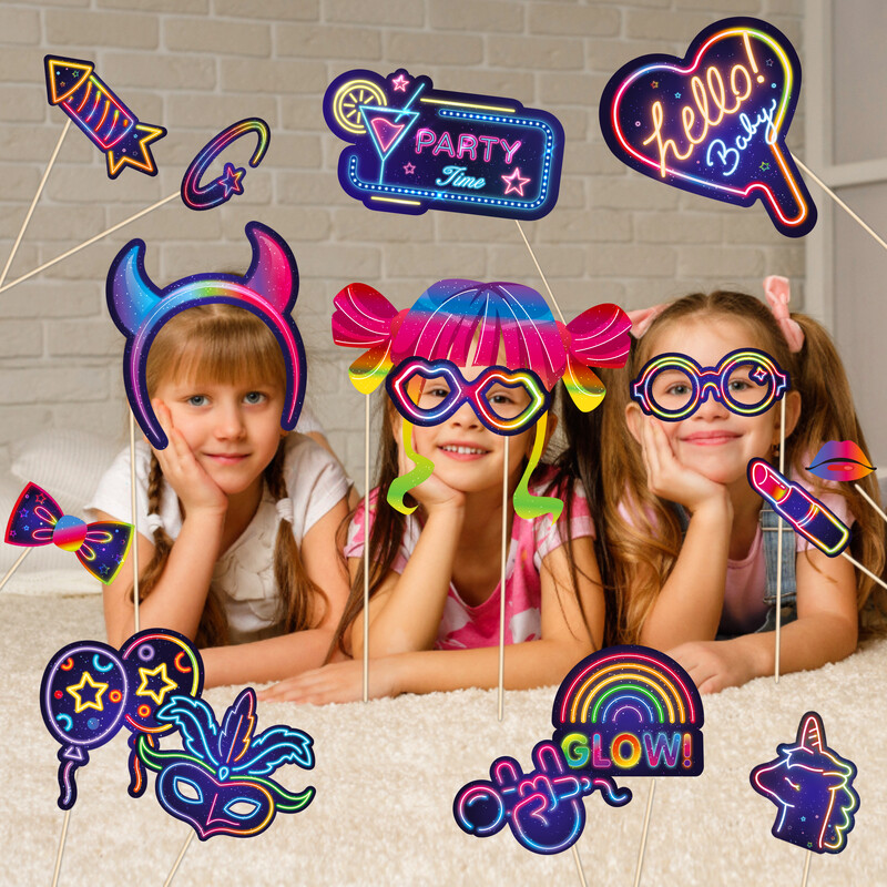 Cool Disco Music Club Glow Party Photo Booth kellékek, barkácsszemüvegek, születésnapi parti, fotózási hátterek, 30 db