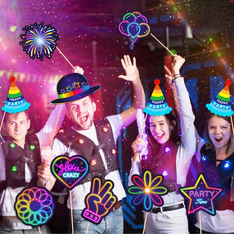 Glow Crazy Party Photo Booth Props Club de muzică Graffiti colorat Petrecere de aniversare Ochelari amuzanți Buze Pălărie DIY Photo Shoot Prop Decor