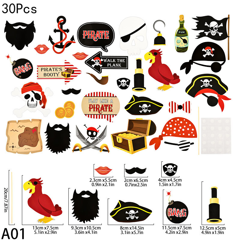 30db kalóz születésnapi dekoráció kalóz fotófülke kellékek gyerekeknek születésnapi dekoráció kincsek tematikus buli Halloween kellékek