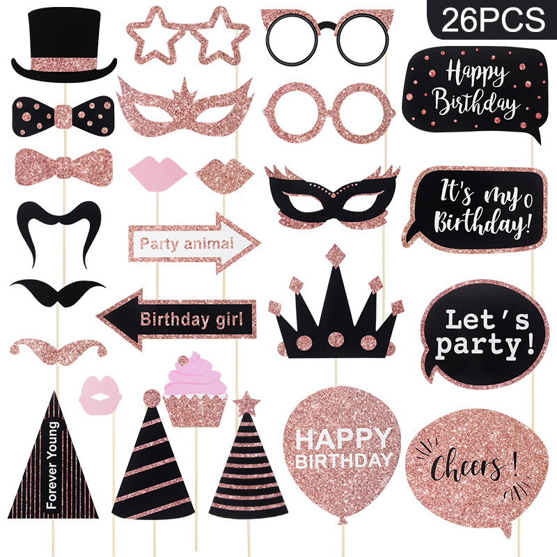 30/26 τεμ. Βιβλιοθήκη για γενέθλια Photo Booth Σκουπ γκλίτερ μάσκα καπέλο μουστάκι για χείλη PhotoBooth στηρίγματα για ενήλικες άντρες, γυναίκες Διακόσμηση πάρτι γενεθλίων