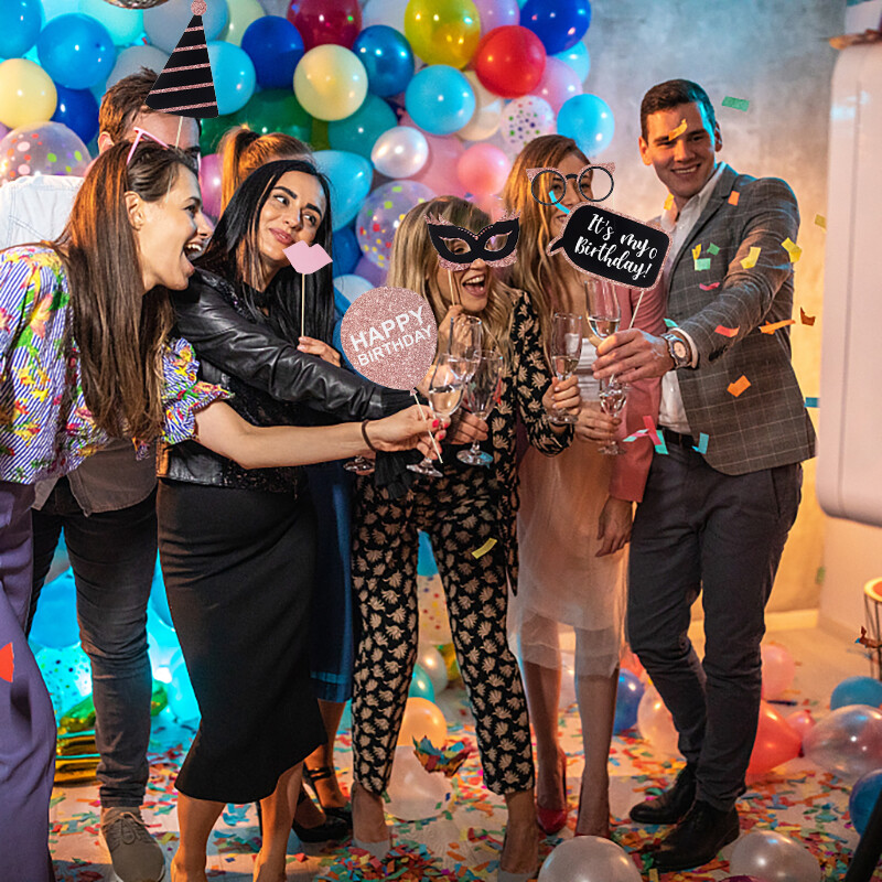 30/26 τεμ. Βιβλιοθήκη για γενέθλια Photo Booth Σκουπ γκλίτερ μάσκα καπέλο μουστάκι για χείλη PhotoBooth στηρίγματα για ενήλικες άντρες, γυναίκες Διακόσμηση πάρτι γενεθλίων