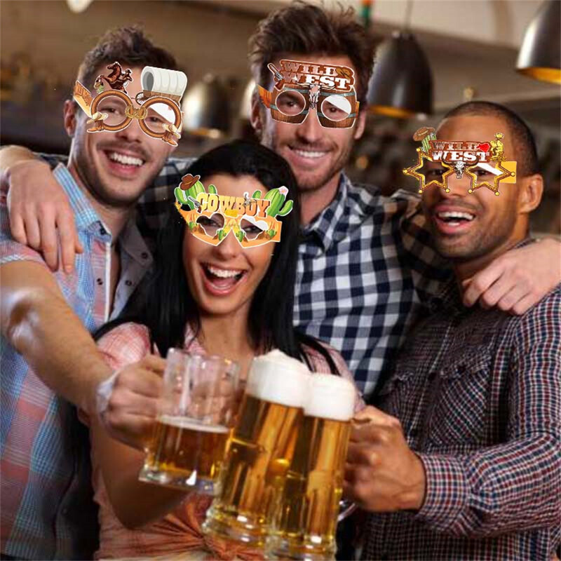 8db Western Cowboy témájú papírpoharak, Western mintás fotófülke kellékek parti hangulat díszítésére stb.