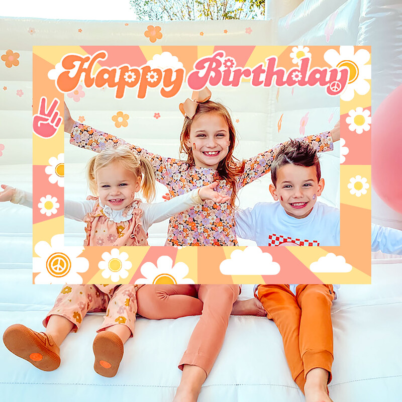 LaVenty Hippie Groovy gimtadienio vakarėlio dekoravimas Hippie Groovy vakarėlio reikmenys nuotraukų būdelės rekvizitų rėmas