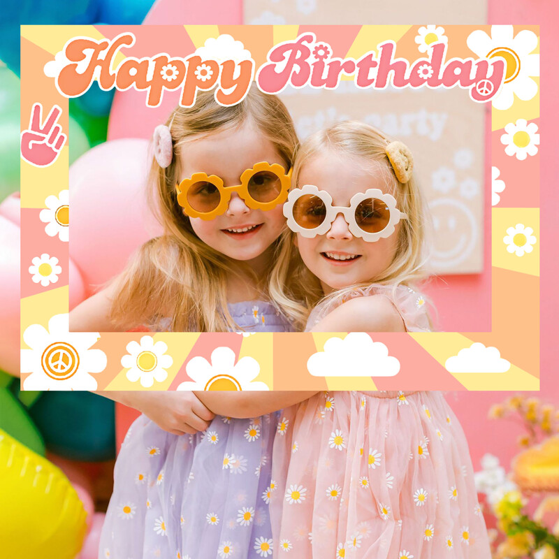 LaVenty Hippie Groovy gimtadienio vakarėlio dekoravimas Hippie Groovy vakarėlio reikmenys nuotraukų būdelės rekvizitų rėmas