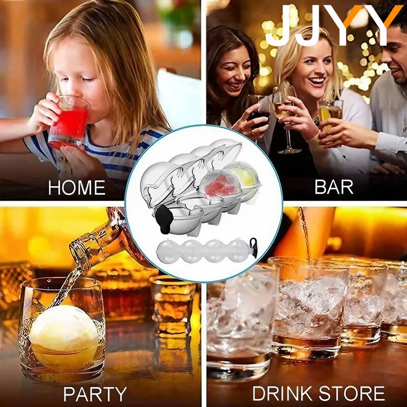 Formă pentru bile de gheață cu cavitate și tavă pentru cuburi de gheață cu 4 cavități Producător rotund pentru bile de gheață pentru whisky Formă pentru cuburi de gheață