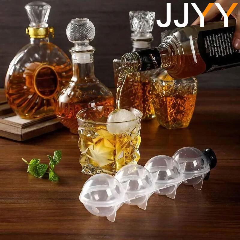 Formă pentru bile de gheață cu cavitate și tavă pentru cuburi de gheață cu 4 cavități Producător rotund pentru bile de gheață pentru whisky Formă pentru cuburi de gheață