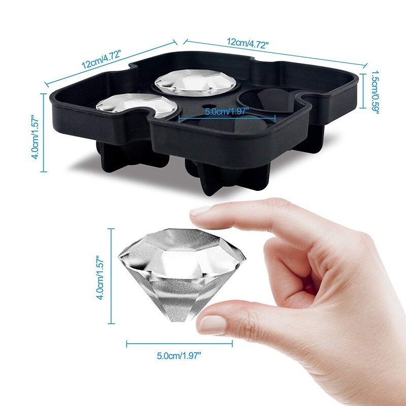 Újrafelhasználható gyémánt jégkocka forma szilikon whisky jégkocka tálca koktélok hűtéséhez egymásra rakható, rugalmas széf szabad tölcsérrel