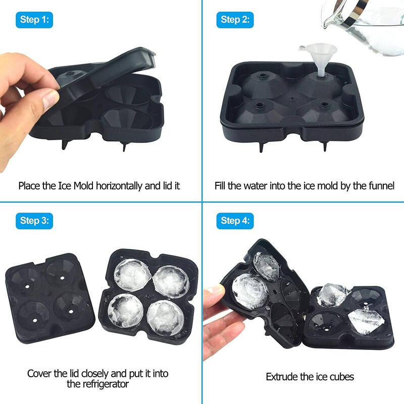 Újrafelhasználható gyémánt jégkocka forma szilikon whisky jégkocka tálca koktélok hűtéséhez egymásra rakható, rugalmas széf szabad tölcsérrel