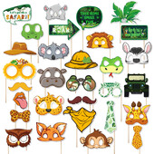 30db Jungle Safari Photo Booth kellékek Wild One Forest Photo Booth kellékek Baby Shower Születésnapi Party dekoráció Háttér