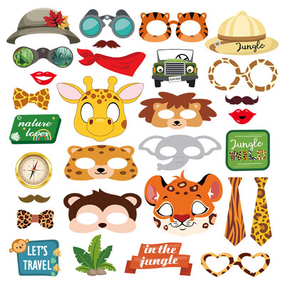 30 бр. Jungle Safari Woodland Animal Wild Theme Party Photo Prop Set Forest Lion Giraffe Happy Birthday Party Decor Kids Boy