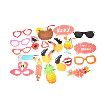 21 τμχ Αξεσουάρ Flamingo Photo Booth Props Tropical Hawaiian Summer Hen Party