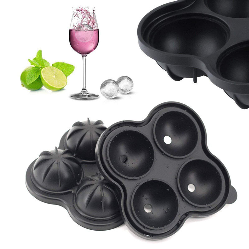 Tavă de gheață 4 buc. Producător de gheață rotund Diametru mare de gheață 5 cm Gheață transparentă Rock gheață Bere Whisky Highball Instrument pentru înghețată