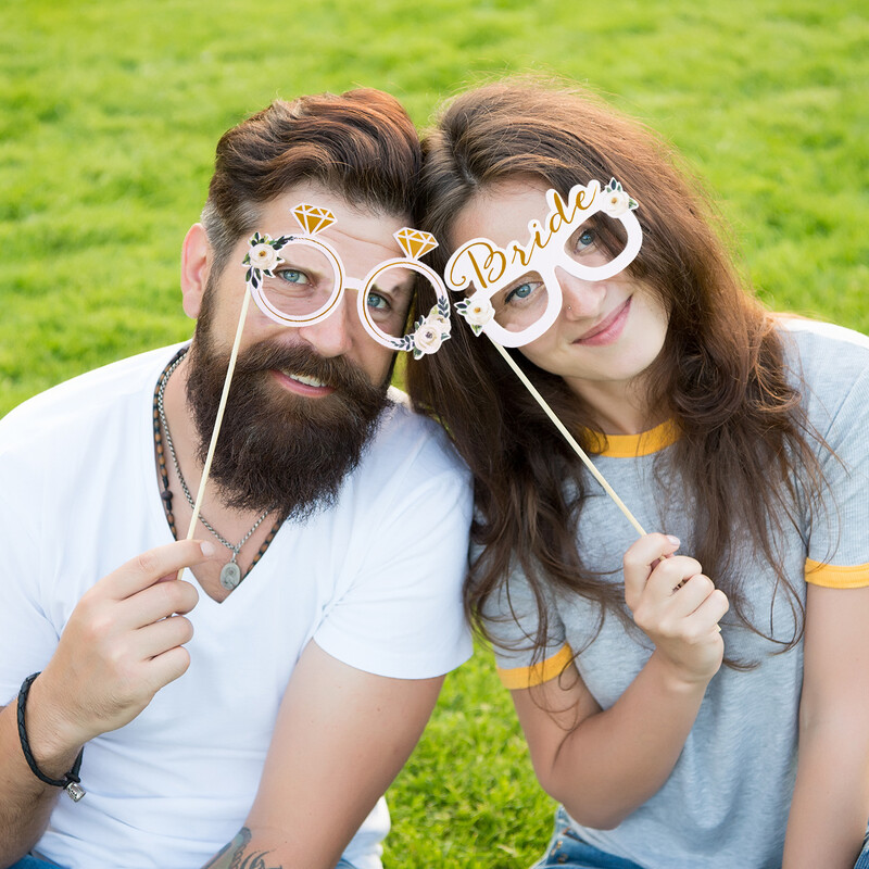 1 készlet kézi menyasszony fényképtartó papírkarton gyűrű pezsgős szemüveg keret kellék legénybúcsú kellékek menyasszonyi zuhany dekoráció