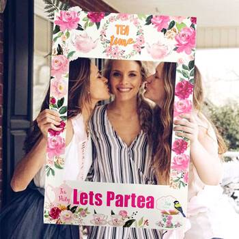 LaVenty Partea Photo Booth Frame Time Парти консумативи Реквизит за снимки на чаено парти Тема за чай Булчински душ Консумативи за рожден ден