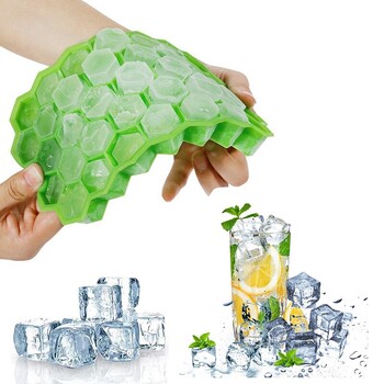 Creative 37 Cavity Honeycomb Ice Cube Maker Тави за многократна употреба Силиконова форма за кубчета лед Форма за лед без BPA с подвижни капаци