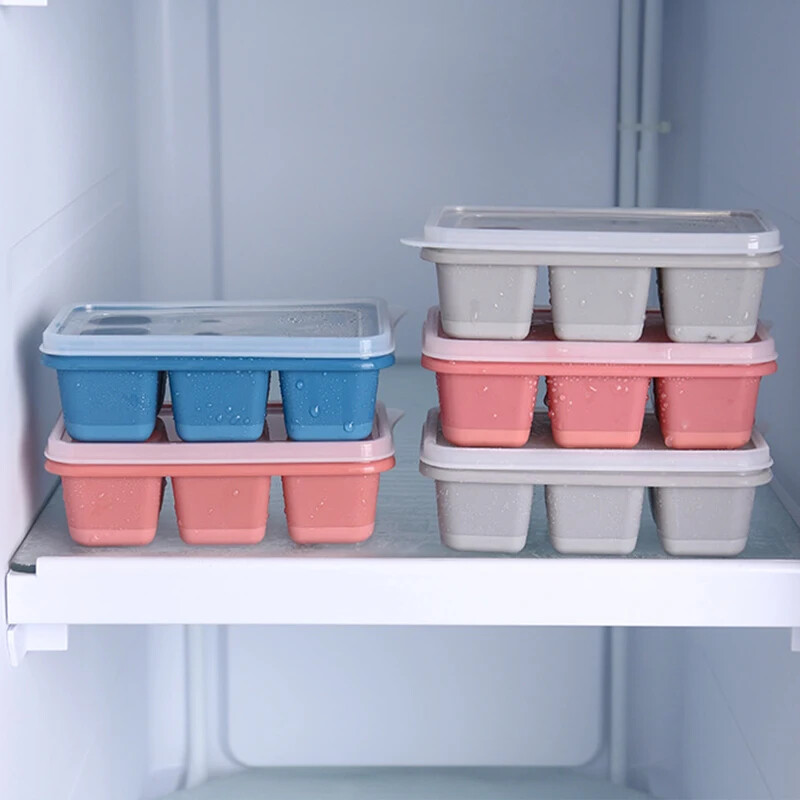 Silikoniniai ledo kubelių padėklai su neišsiliejančiais dangteliais, lengvai atleidžiami, skirti šaldikliui, viskiui, kokteiliams, kūdikių maistui ir gėrimams – 6 kubeliai