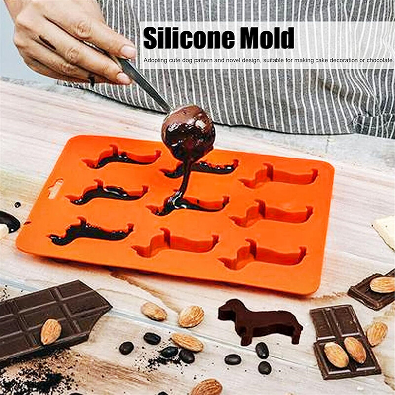 Formă și tavă din silicon pentru cuburi de gheață în formă de câine de teckel drăguț pentru aparat de gheață pentru băuturi, bomboane, ciocolată, biscuiți, fondant, cupcake, decor tort