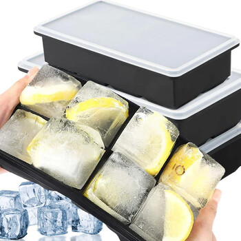 4/6/8 Grids Silicone Ice Cube Mold Big Square Ice Blocks Maker for DIY Whisky Cocktail Wine Drinks Home Bar Αξεσουάρ κουζίνας