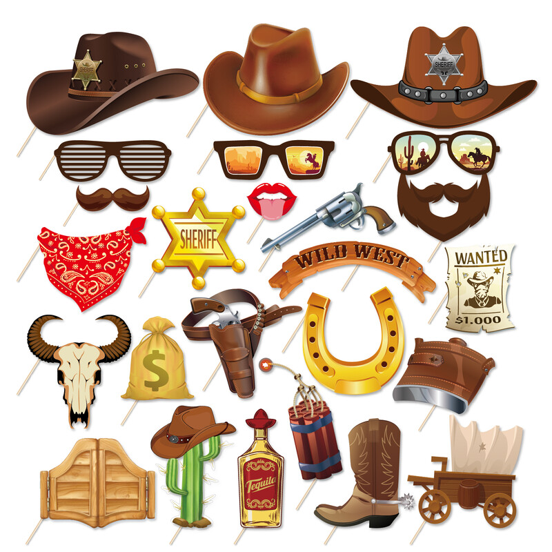 Recuzită pentru cabina foto cu temă Cowgirl din Vestul Sălbatic, Decoruri pentru fundaluri DIY, Petrecere de aniversare pentru Baby Shower, Rechizite pentru ședințe foto, 25 buc