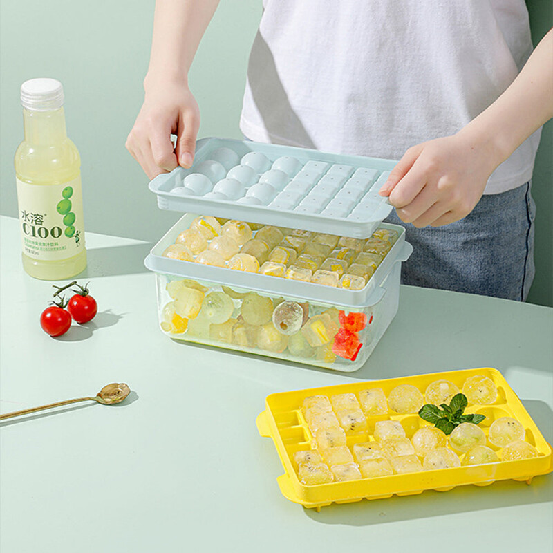 3D apvalus ledo kubelių padėklas su dangteliu plastikinis deimantinis ledo formų šaldytuvas sferinis „pasidaryk pats“ formelės ledo kamuoliukų gaminimo aparatas Virtuvės įrankiai