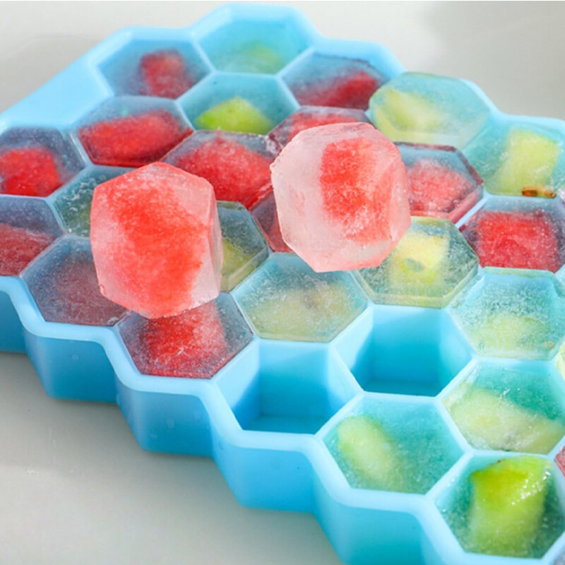 Tavă de gheață din silicon tip fagure - 37 de grile Formă hexagonală pentru cuburi de gheață pentru cuburi de gheață și bile de gheață perfect modelate, potrivite pentru vară