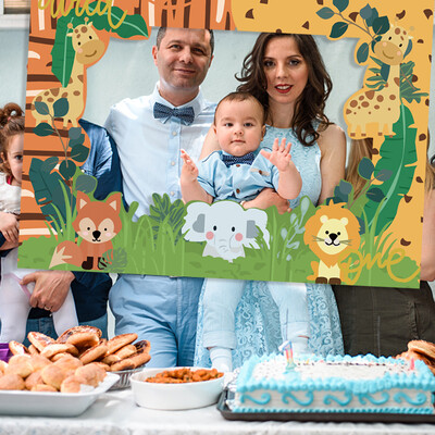 Wild One Animal dzsungel téma Egy éves baba születésnapi partija papír kézi képkeret fényképezési kellékek