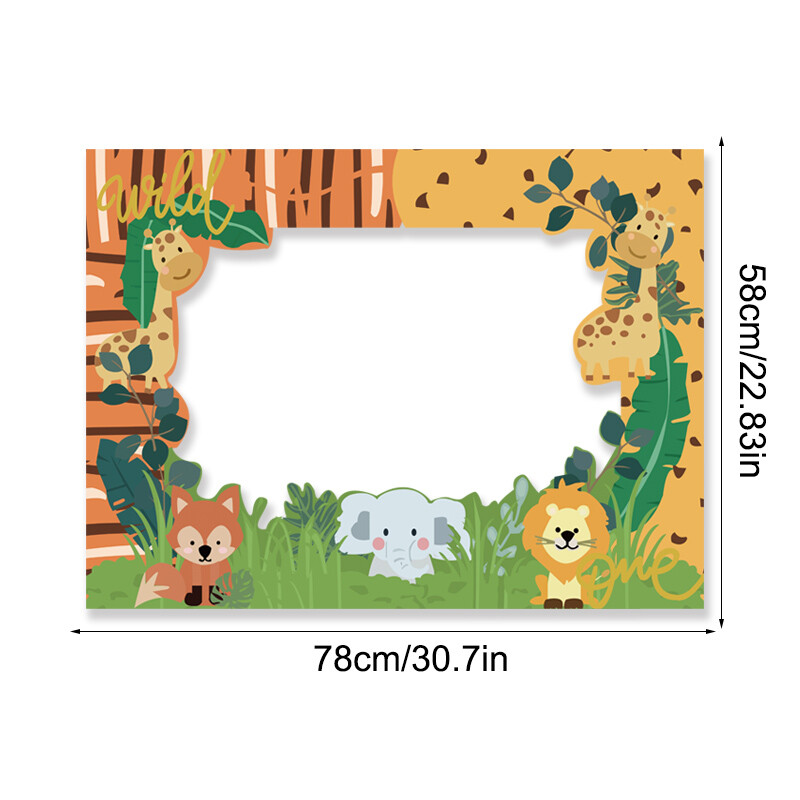 Wild One Animal dzsungel téma Egy éves baba születésnapi partija papír kézi képkeret fényképezési kellékek