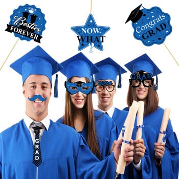 30 κομμάτια 2024 Black and Blue Graduation Season Photography Props, γυαλιά γενειάδας, είδη διακόσμησης για πάρτι αποφοίτησης