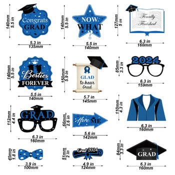 30 κομμάτια 2024 Black and Blue Graduation Season Photography Props, γυαλιά γενειάδας, είδη διακόσμησης για πάρτι αποφοίτησης