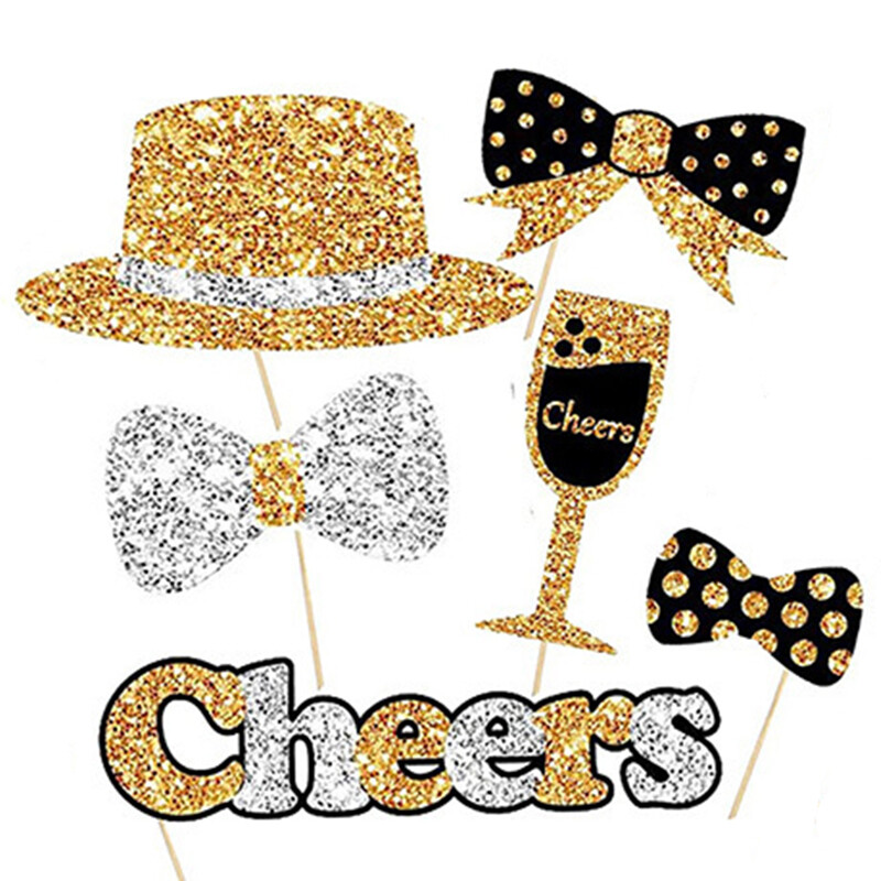30db Fekete Arany Party Photo Booth Kellékek Születésnapi Esküvők Ballagási Bál Újévi Parti Kellékek Kalapok Rúzs Nyakkendő Korona