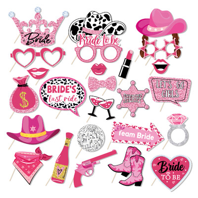 West Cowboy Girls Disco Party Photo Booth Kellékek Menyasszony hozzám Születésnapi Party Vicces szemüvegek Ajkak Kalapok Barkácsolás Fényképezés Kellék Dekor